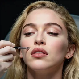 madonna does cosmetic surgery on her own face with a scalpel. detailed. giger