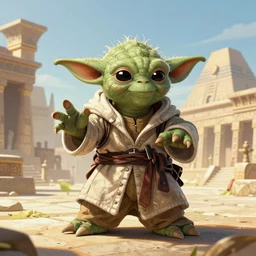 a detailed yoda disguised as ezio from assassin's creed in an action pose background ancient egypt, digital art, artstation hd, ubisoft concept art, concept art