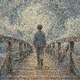 walking on an old wood bridge, swirly clouds in the background, art by  moebius and James Jean and Wayne Barlowe, high details , cinematic, cgsociety 8k