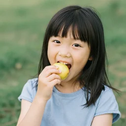 eve bites a fruit from the tees
