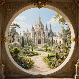 fantasy land through round gateway, french rococo, highly detailed, intricate