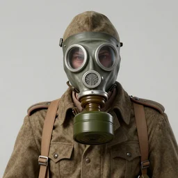 a world war two russian soldier wearing a gas mask,digital art,realistic,art by greg rutkowski,eerie
