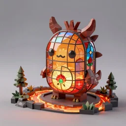 low poly maximalist creature made out of stained glass, cute scene illuminated by lava rivers, thomas cole, octane render, 4 k, ray tracing, specular highlights, 4 k, desktop wallpaper, trending on artstation