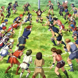 blood bowl game in miyazaki anime, elves are playing versus humans, intense match, many casualties