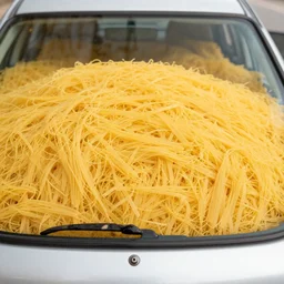 a car filled with sphagetti