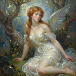 a painting of a very beautiful french fairy by ross tran, highly detailed, fantasy, radiant lighting, intricate environment, nature