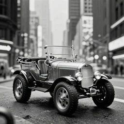 cyberpunk 1 9 0 8 model ford t by paul lehr, metropolis, black and white photo