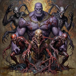 the platonic ideal of dripping paint of cletus kasady ultimate carnage thanos dementor doctor manhattan chtulu nazgul, detailed, intricate, hyperrealism, intense, scary, decay, dmt, art by brock hofer and artgerm and greg rutkowski and alphonse mucha
