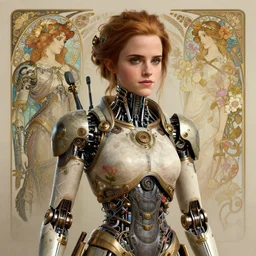 portrait of emma watson, robot steampunk, floral! horizon zero dawn machine, intricate, elegant, highly detailed, ray tracing, 3 d render, ray tracing, artstation, concept art, smooth, sharp focus, illustration, art by artgerm and greg rutkowski and alphonse mucha, 8 k