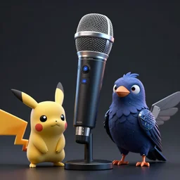 high quality 3 d render shure 5 5 s microphone & very cute cyborg crow!, cyberpunk highly detailed, unreal engine cinematic smooth, in the style of blade runner & detective pikachu, hannah yata charlie immer, moody light, low angle, uhd 8 k, sharp focus