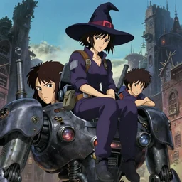 a film still portrait of a woman witch mechanic sit on top of a giant robot, dieselpunk, finely detailed features, closeup at the faces, perfect art, at an ancient city, gapmoe yandere grimdark, trending on pixiv fanbox, painted by greg rutkowski makoto shinkai takashi takeuchi studio ghibli, akihiko yoshida