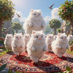 our brave fleet is on a march in magic Fluffy 3d Persian Carpet dimension, everything is carpet and 3d, birds and trees, surreal, Pixar movie panorama, immense detail, epic, striking