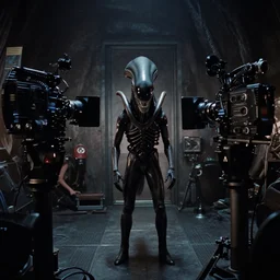 a wide angle movie still from alien ( 1 9 7 9 ) by ridley scott showing alien | sci - fi and supernatural horror | uneasy and uncanny atmosphere | shot on celluloid with panavision cameras | panavision lenses | 3 5 mm film negative width | anamorphic projection format