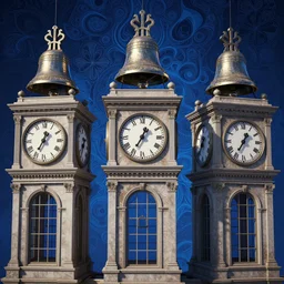 clock towers, windows, cast shadows. fractal bells, blue intricate environment, art by victo ngai, rossdraws, greg rutkowski, thomas kinkade, ilya kuvshinov, peter mohrbacher, craig mullins. unreal engine 5, blender, octane, ray tracing, dramatic studio lighting, sharp focus, masterpiece, post processing
