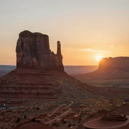 photo of monument valley as the sun is setting, deep focus, highly detailled, 8 k uhd, award - winning photography, summer look