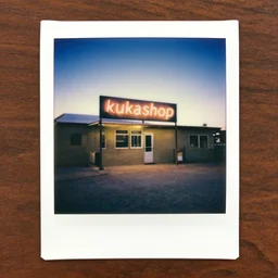 old polaroids of kukashop in northern namibia with neon signage