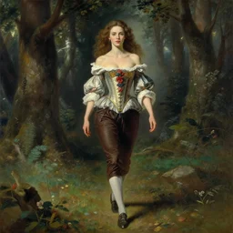 portrait of gorgeous captivating latvian belarusian finnish norwegian swedish glamour model wearing 1 7 th century french off - the - shoulder neckline bodice walking in a forest, jodhpurs greg manchess painting by sargent and leyendecker, studio ghibli, fantasy medium shot asymmetrical intricate elegant illustration hearthstone by greg rutkowski by greg tocchini by james gilleard
