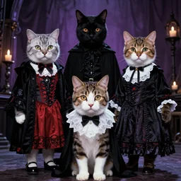 Movie poster for a horror film about cats in goth clothes, 1997