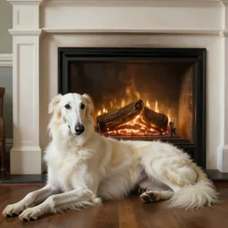 photo accurate, white russian greyhound, borzoi, realistic, lays by the fireplace, matte painting, sargent, elegant matte painting, sharp focus, by mucha, botticelli, rockwell