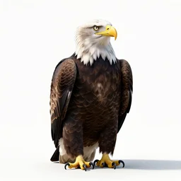 majestic bald eagle, professional studio photo, full body, isolated on a pure white background, centered, entire subject in frame, sharp focus, soft studio lighting