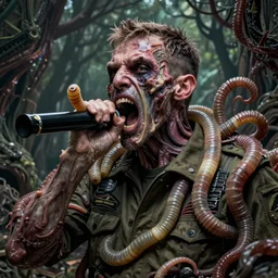 igor ivanovich strelkov became an aggressive lovecraftian degenerate worm calling for total mobilization, photo - realistic, color image, 2 k, highly detailed, bodyhorror, occult art