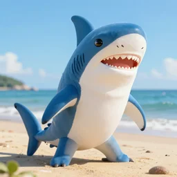 giant anthropomorphic female shark fursona, summer beach photoshoot, high detail, photorealism