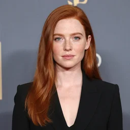 photo of a 2 0 year old woman in formal party fashion taken by annie leibovitz, red hair, freckles
