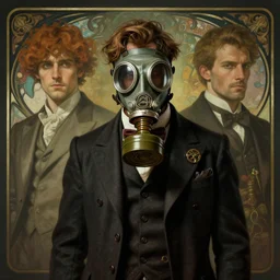 portrait of a vicotrian steampunk in suit wearing a gas mask by darek zabrocki and greg ruthkowski, alphonse mucha, simon stalenhag and cinematic and atmospheric, concept art, artstation, trending on artstation