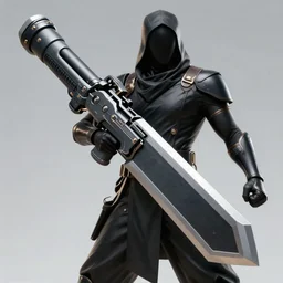 a cloaked figure wielding a massive buster blade, smooth, bust shot, intricate, elegant, digital painting, artstation, concept art, sharp focus, illustration, art by josan gonzalez, overwatch character,