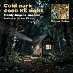 cold dark night, alone small house in forest, science fiction, cyberpunk, sharp, concept art illustration by mandy jurgens and alphonse mucha, dynamic lighting
