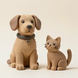 dog and cat made of clay