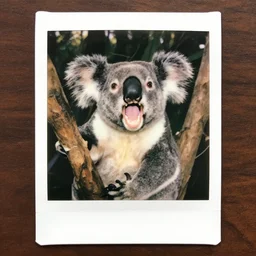 polaroid of koala screaming, horror