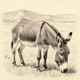a donkey is grazing in utah, pencil drawing