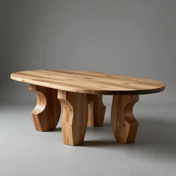 futuristic wood table with surreal legs by frank gehry, brutalist style