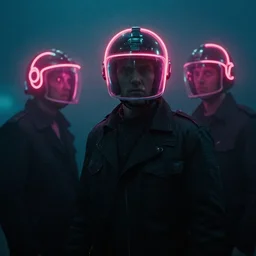 michael mann's heat holdup with neon helmets by gustave dore, cinematic, hazy, neon