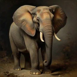 anthropomorphic elephant proudly posing for a portrait, painted by rembrandt intricate ultra detailed painting atmospheric lighting
