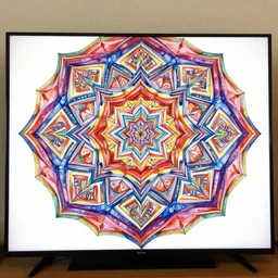 a vibrant watercolor painting by bob ross of an intricate geometric pattern mandalas, on canvas, hyperdetailed, photograph, on tv, high quality, 8k, full view, vibrant