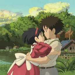 peaceful town animation still by studio ghibli