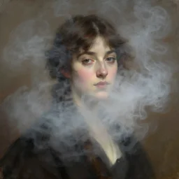 4k Detailed portrait by John Singer Sargent of A woman shrouded in a cloud of smoke
