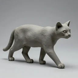 medium - shot realistic slim clay cat, grey clay, full body, walking, rough, handmade, fingerprints on clay, masterpiece, artistic, museum, highly detailed, hq, by adam beane, by carl brenders
