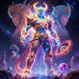 full body cosmic god, cosmic colours, space 🌌 an ultrafine hyperdetailed illustration by kim jung gi, d nadar, detailed faces, intricate linework, bright colors, octopath traveler, final fantasy, unreal engine 5 highly rendered, global illumination, radiant light, detailed and intricate environment