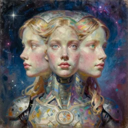 holy young female battle robot award winning portrait bust symmetry faded tetrachromacy colors astral background tim hildebrandt wayne barlowe bruce pennington donato giancola larry elmore masterpiece trending on artstation cinematic composition beautiful lighting hyper detailed!!! 8 k oil on canvas