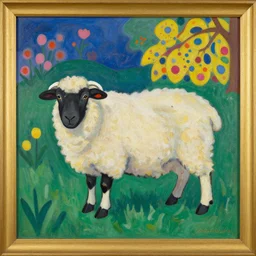 a beautiful painting sheep in the garden, by henri matisse and kusama yayoi painting