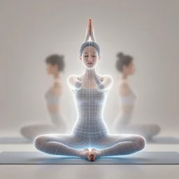 realistic photo of a a two blurred persons emitting aura in a yoga pose covered with grid lines, 8 0 ies 1 9 6 0, life magazine photo, natural colors, metropolitan museum, kodak, 8 k, very detailed, high resolution, product photo,