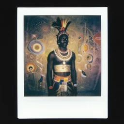 a colorful chromatic abberation, 9 0 s toy commercial, double exposure photo from the 7 0 s, polaroid photo of a african tribal warrior, by zdzislaw beksinski, by ernst haeckel