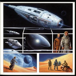 jodorowsky's dune moebius syd mead cryogenic tears of hyperspace loneliness spaceships photorealistic graphic novel layout by michael komarck, greg rutkowski, victo ngai, artgerm, willem claesz heda and j. dickenson roger deakins