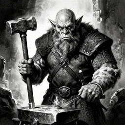 norse troll blacksmith blacksmith portrait monochrome portrait hammer cover illustration dramatic kvlt by peder balke by guido crepax by norman bluhm high contrast monochromatic artstation