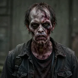 A photorealistic portrait of infected zombie, detailed, textured, The Walking Dead, Z Nation, Resident Evil
