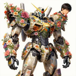 vfx art of mecha robot wrapped in flowers & vines, art by hsiao - ron cheng & james jean, colourful, sharp, detailed, digital painting, illustration, illustration, highly detailed, intricate detail, pinterest, behance, art station,