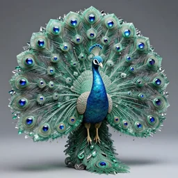 a stunning rendition of jade lovecraftian jade peacock made of fractal gems, fractal crystal, intricate details, hyperrealistic, octane render, very colorful, vibrant, cinematic, ornate, luxury, elite, james jean, brian froud, ross tran
